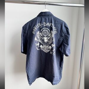$10 Harley-Davidson Eagle Navy Button Up Shirt XL 25.5 x 28.75